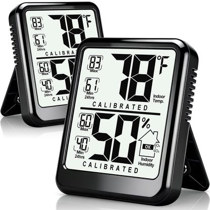 2 Pack Room Thermometer Indoor Hygrometer with Max/Min Record | W/ Battery, 24h Max/Min Record, Accurate Sensor, Fast Refresh, Easy to View, ℉/℃, Durable Kickstand, Compact, for Home Office