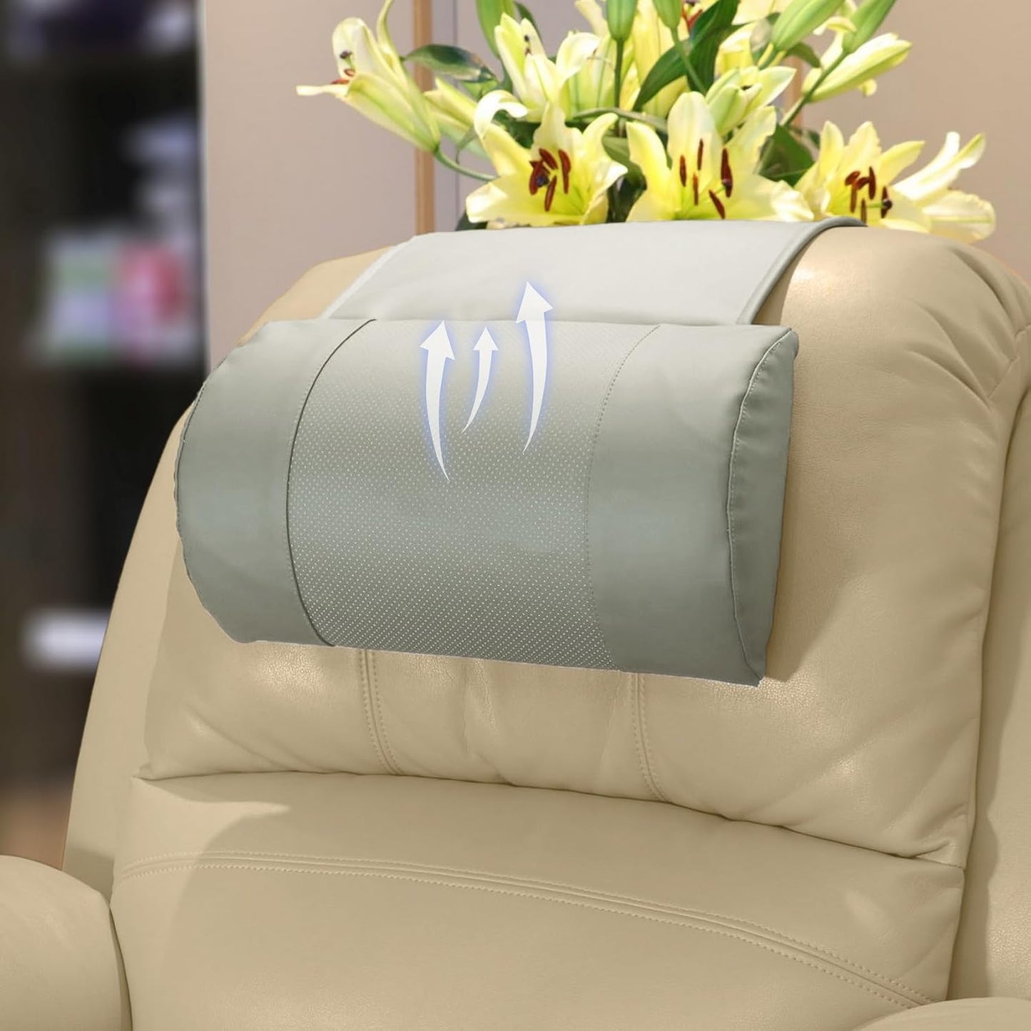 Breathable Perforated Leather Recliner Memory Foam Head Pillow - Non-Slip Base with Adjustable Neck Support in Chocolate, for Recliners, Sofas, and Loveseats, Ensuring Unmatched Relaxation