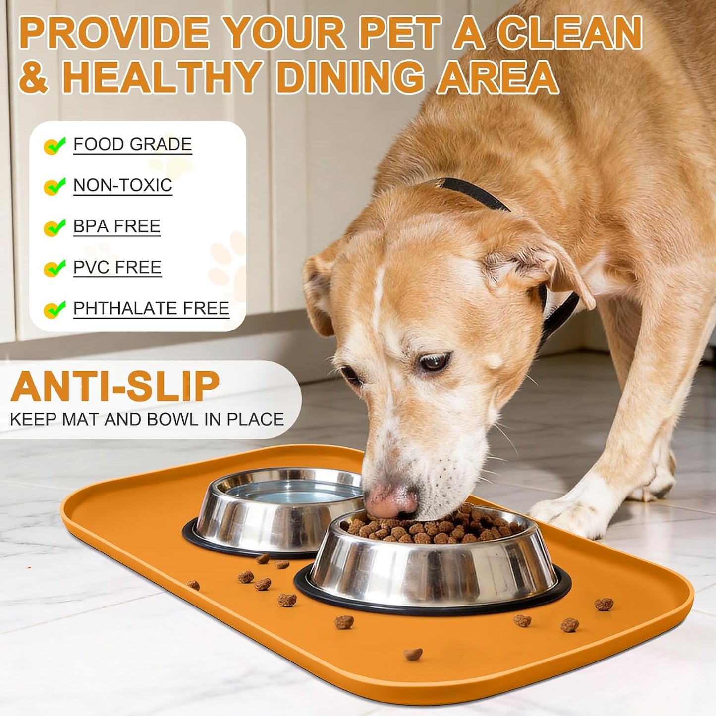 SMILOOL Waterproof Silicone Pet Food Mat with Raised Edge for Dog & Cat | 19" x 12" Non-Slip Pet Feeding Mats with Lip for Food & Water Bowl, Food Grade, Easy Cleaning, Black