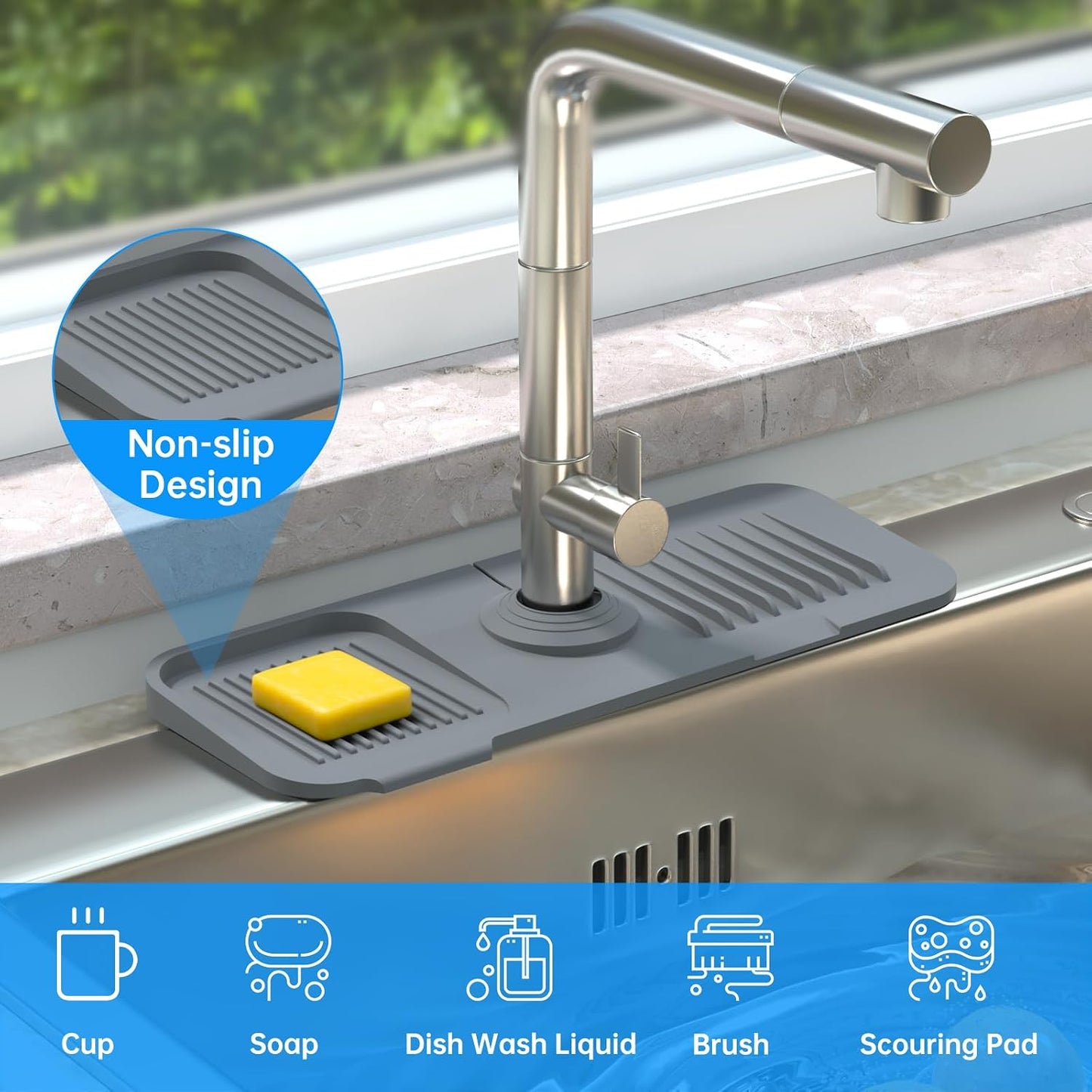 NiHome Silicone Faucet Splash Guard, Kitchen Sink Splash Guard, Sink Protectors for Kitchen Sink, Faucet Mat for RV Bathroom Laundry Room Kitchen, Fits Faucets up to 2.5 Inches