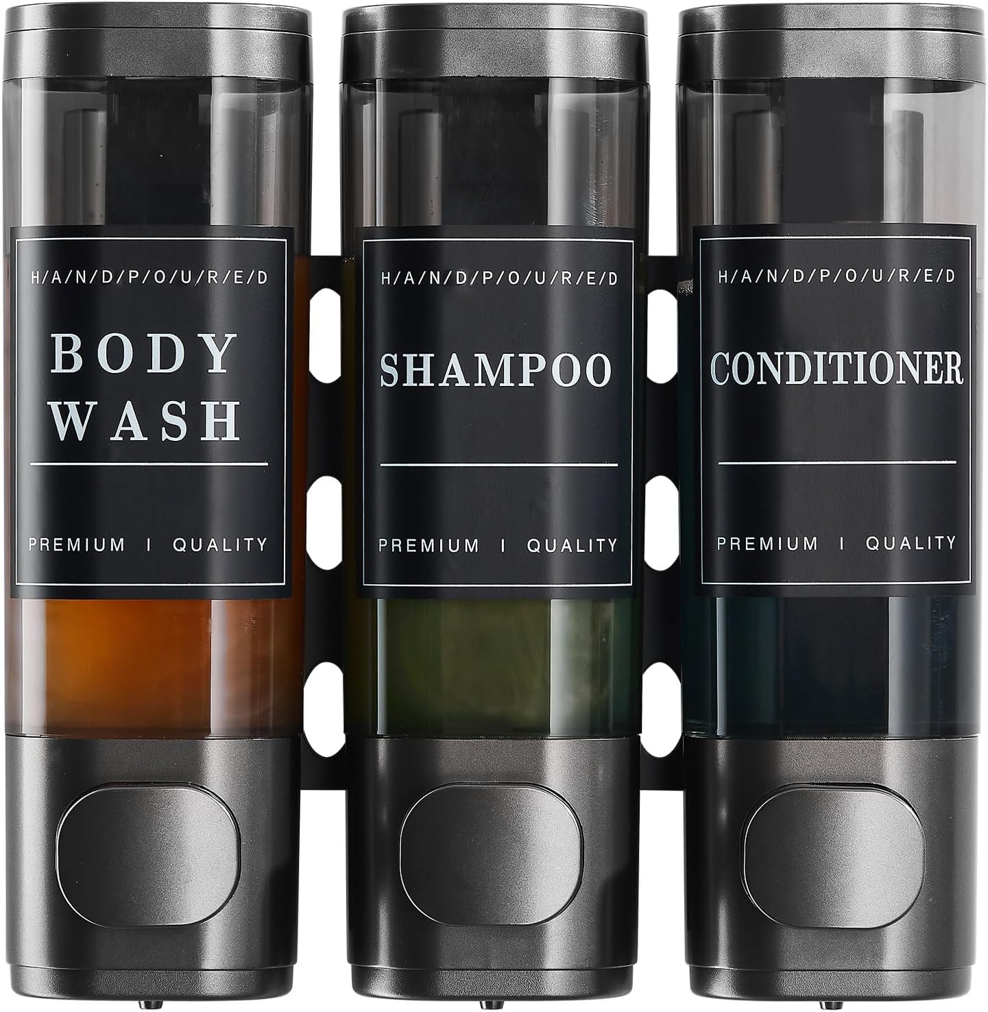 Shampoo and Conditioner Dispenser, Shower Soap Dispenser Wall Mounted, Shampoo Dispenser for Shower Wall No Drill, Bathroom Body Wash Dispenser 3 * 350ml Silver 3 Chamber