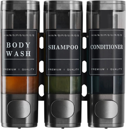 Shampoo and Conditioner Dispenser, Shower Soap Dispenser Wall Mounted, Shampoo Dispenser for Shower Wall No Drill, Bathroom Body Wash Dispenser 3 * 350ml Silver 3 Chamber