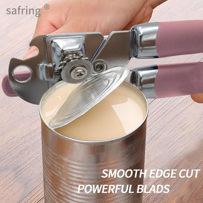 Safring Can Opener Manual, Handheld Strong Heavy Duty Stainless Steel Can Opener, Comfortable Handle, Sharp Blade Smooth Edge, Can Openers with Multifunctional Bottle Opener