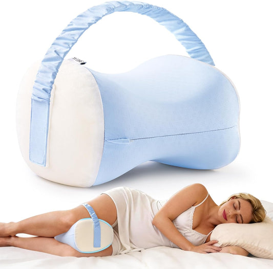 YFONG Knee Pillow for Side Sleepers, Memory Foam Leg Pillow, Blue | Adjustable & Detachable Strap, Ergonomic Support for Back, Hip, Knee, Sciatica Pain