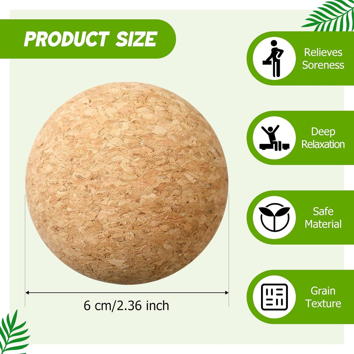 TrelaCo Cork Massage Balls Set of 2 for Fascia Release After Exercise Yoga Point Therapy Relax Muscles Relieve Stress Tools