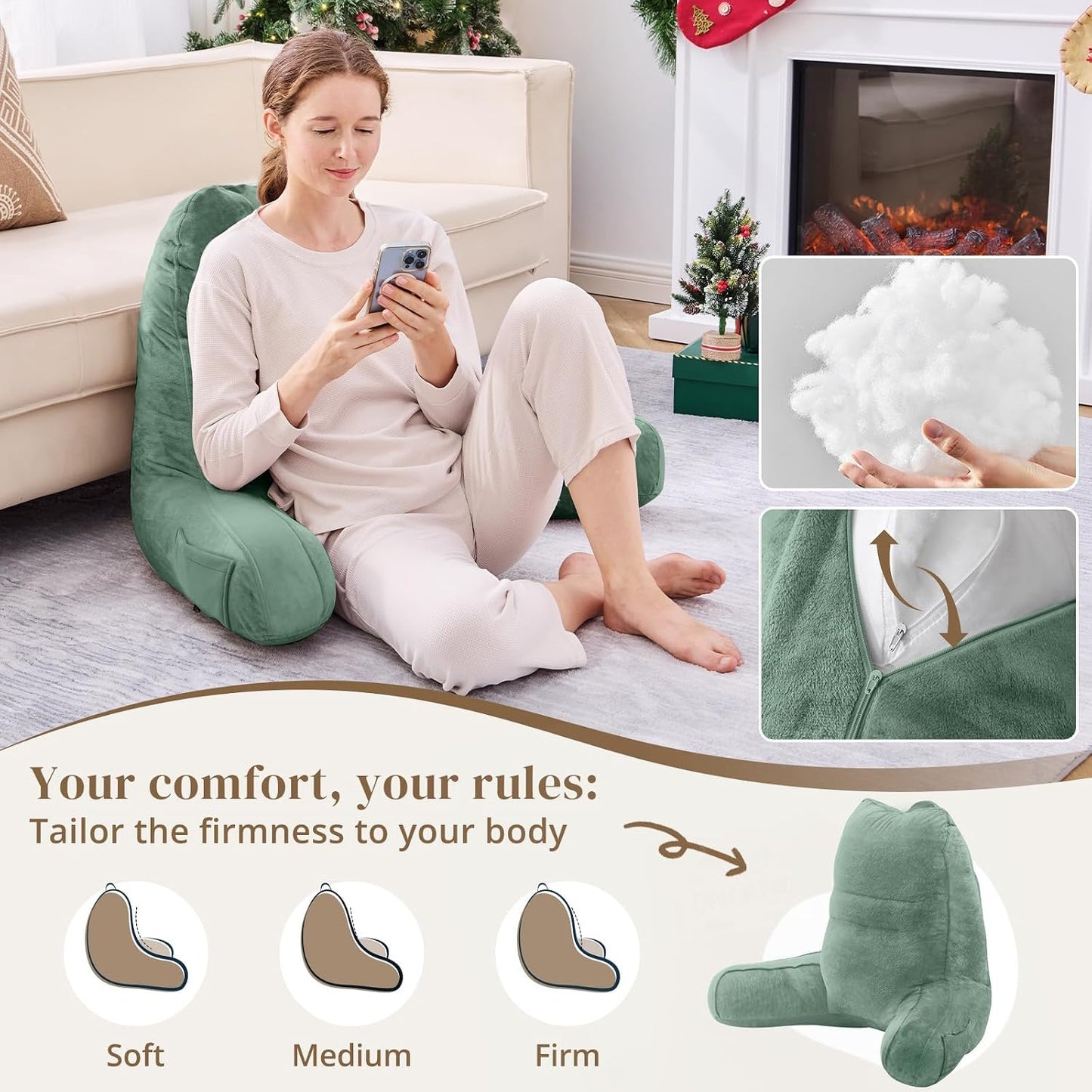 Sasttie Reading Pillows for Sitting in Bed Adult, Back Pillow Bed Sitting Up, Back-Rest Support Cushion for Sit Up on Couch, Sofa, and Floor, Dorm Essentials, Oeko-Tex Certified, Dark Grey