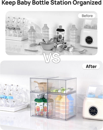 Vtopmart Clear Stackable Storage Drawers Set of 6, Plastic Organizer Bins | Multi-purpose Boxes for Bathroom Accessories Storage, Ideal for Cabinet, Shelf, Pantry, Laundry Room Organization