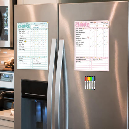 Magnetic Dry Erase Chore Chart - 8.5"x12" Behavior Responsibility Chore Board for Kids, Teenagers - 6 Extra Fine Point Markers Included - Shipped Flat 3 Pcs Blue Pink & Green
