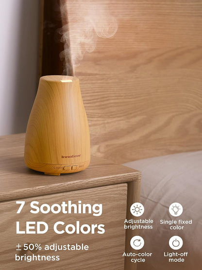 InnoGear Essential Oil Diffuser, Ultrasonic Diffusers for Home Aromatherapy Humidifier for Bedroom Room 7 Colors LED 2 Mist Mode Auto Off, Basic White