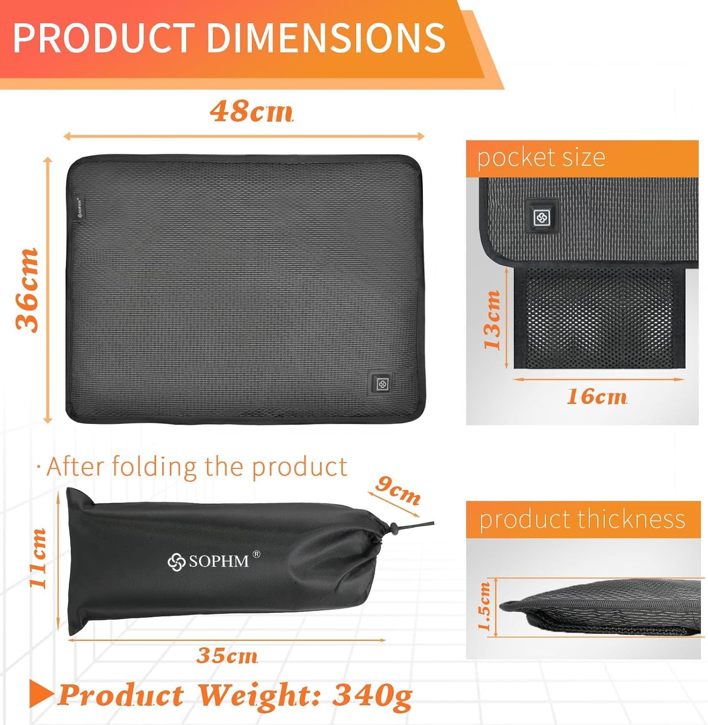 Portable Foldable Heated Stadium Seat Cushion - 3 Heat Settings USB Powered with Detachable XPE Foam for Bleachers, Camping Chairs, Outdoor Events (Power Bank Not Included)