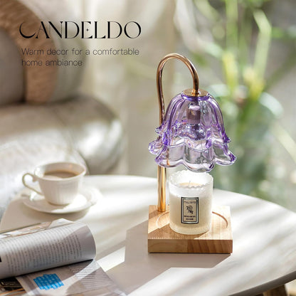 Candeldo Candle Warmer Lamp with Timer, Gold Flower Glass Shade