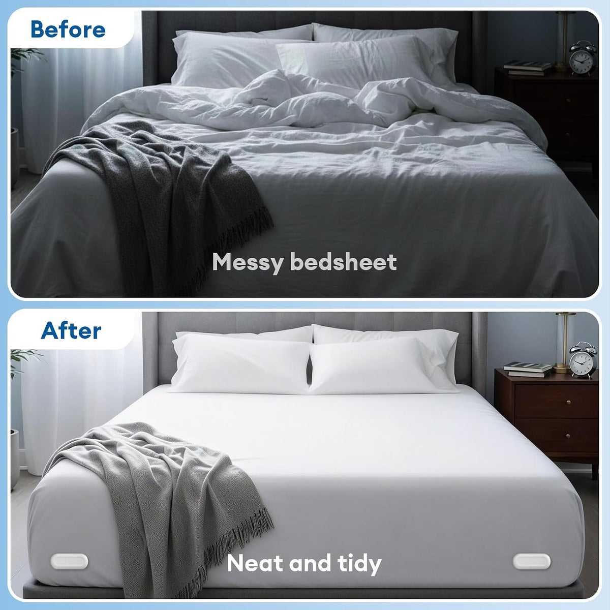 Bed Sheet Holders for Corners & Sides, Fitted Sheet Clips 4 Pairs