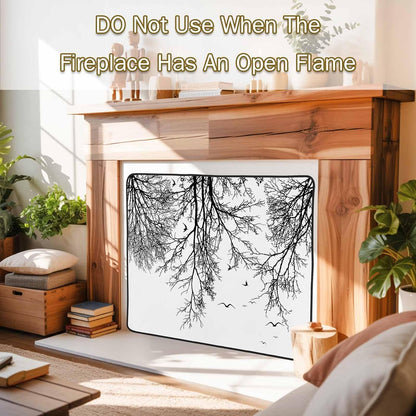 Magnetic Fireplace Cover Tree Branches Bird Fireplace Screen Decorative Brown Black Twigs Deadwood Insulation Fireplace Blocker Save Energy Fireplace Draft Stopper Covers for Living Room 45x34 Inch