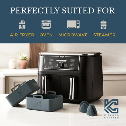 Silicone Air Fryer Liners for Ninja DualZone DZ401 10QT | Fits Ninja DZ201 DZ501 DZ550 & DoubleStack SL400 SL401. 2 Pack 2.63mm platinum silicone, LFGB certified, dishwasher safe