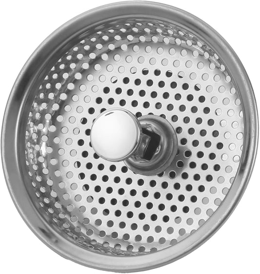 Kitchen Sink Stainless Steel Basket Strainer Replacement with Flat Bottom Rubber Stopper, 3.25 Inch, Indoor and Outdoor Kitchen Sink Strainer