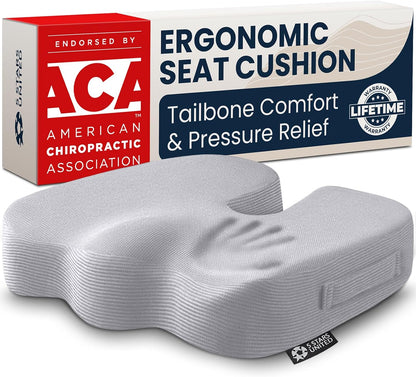 5 STARS UNITED Seat Cushion - Memory Foam Chair Cushion for Tailbone Pain Relief - Ergonomic Support for Coccyx, Sciatica & Butt - Office, Desk & Gaming Chair, Car Seat, Wheelchair, Airplane, Black