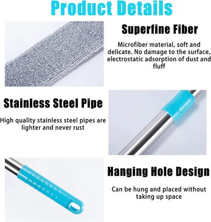 Retractable Gap Dust Clean Under Appliance Microfiber Duster Dust Cleaning Brush with Extendable 3 Pole (31.5''-59.1''),Bendable Removable Washable Gap Dust Cleaner for Sofa Bed Furniture Bottom