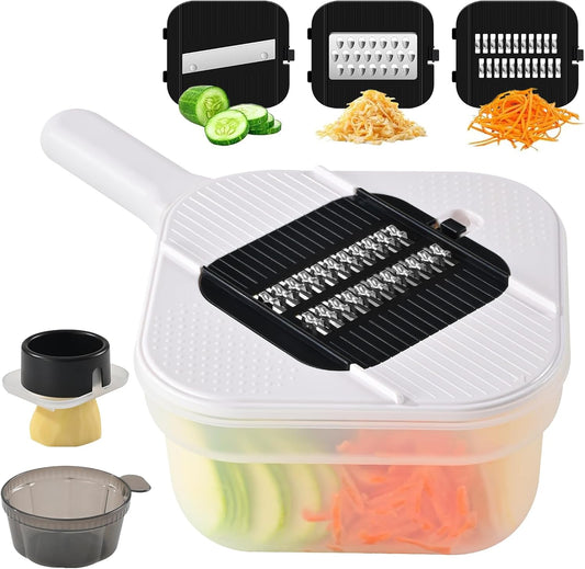 Vegetable Chopper, 3 Blade Veggie Chopper with 7.6 Cup Container, Mandoline Slicer Fruit Cutter with Strainer Basket & Safety Holder, BPA & PFAS Free Food Chopper for Onion Potato Carrot