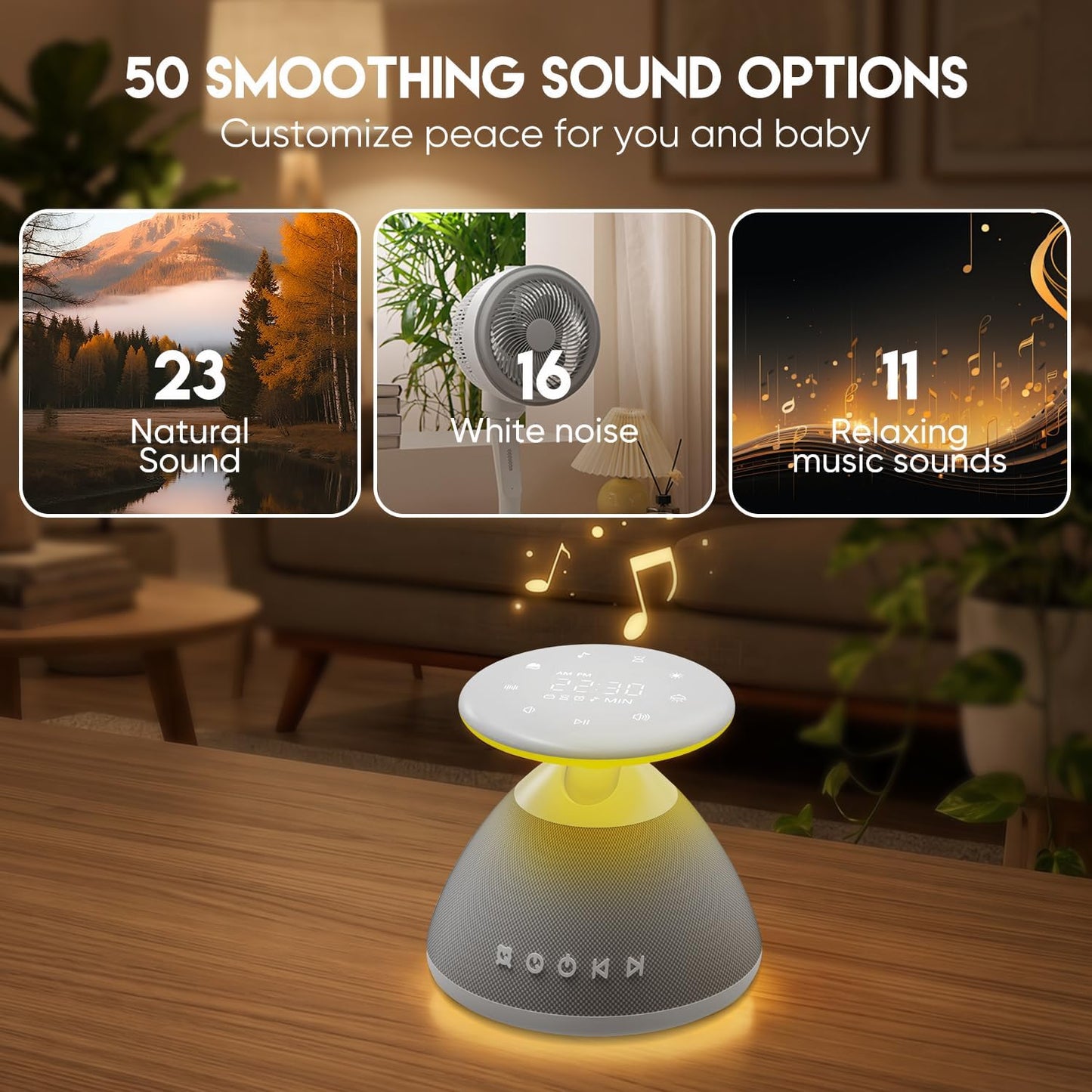 White Noise Sound Machine for Sleeping with Night Light 50 Soothing Sounds | 9 Colors Adjustable Brightness Auto-Off Timer Alarm Clock Touch Screen Control Sleep Sound Machines for Baby Adults Home