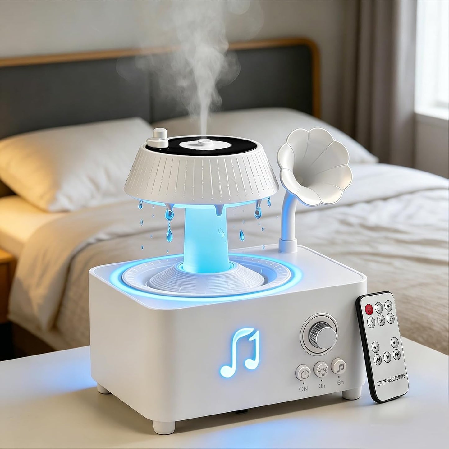 Morbou Raindrop Aroma Diffuser Room Humidifier with White Noise, 7-Color Air Mist Essential Oil Diffuser Sleep Sounds Aroma Rain Drop, with Remote Control (Brown)