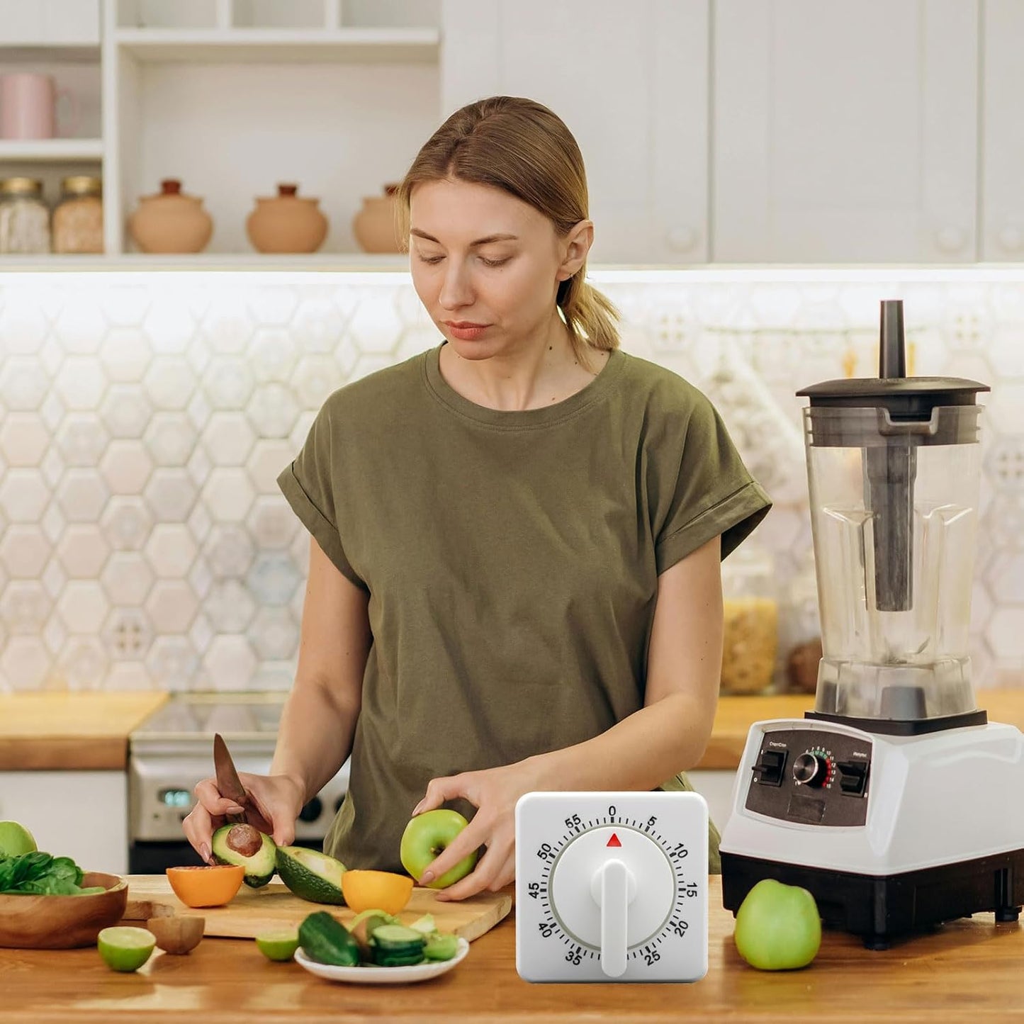 Hitefu Square 60 Minute Mechanical Kitchen Timer, White, 2 Pcs | Visual Cooking Timer, Loud Alarm, No Batteries, For Classroom / Home