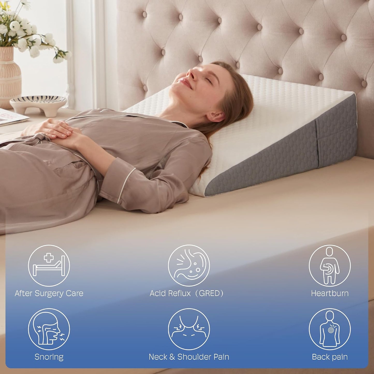 Queen Size Bed Wedge Pillow Headboard, Pillow Wedge for Headboard Gap(0-8") | Mattress Gap Filler Wedge, Stop Items Falling and Get Quality Sleep,Ergonomic Design, Non-Slip, Breathable(60"X10"X6")