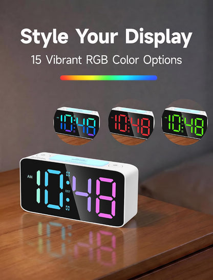Cadmos 110dB Extra Loud Alarm Clock for Heavy Sleepers Adults, Digital Clock with 7 Color Night Light, RGB Display, Dual USB Charger, Small Clocks for Bedrooms, Kids, Teens (White+RGB)