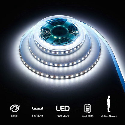 16.4ft (5m) Motion Activated LED Strip Lights, Warm White 12v Plug-in LED Rope Lights Waterproof for Under Cabinet,Kitchen,Stair