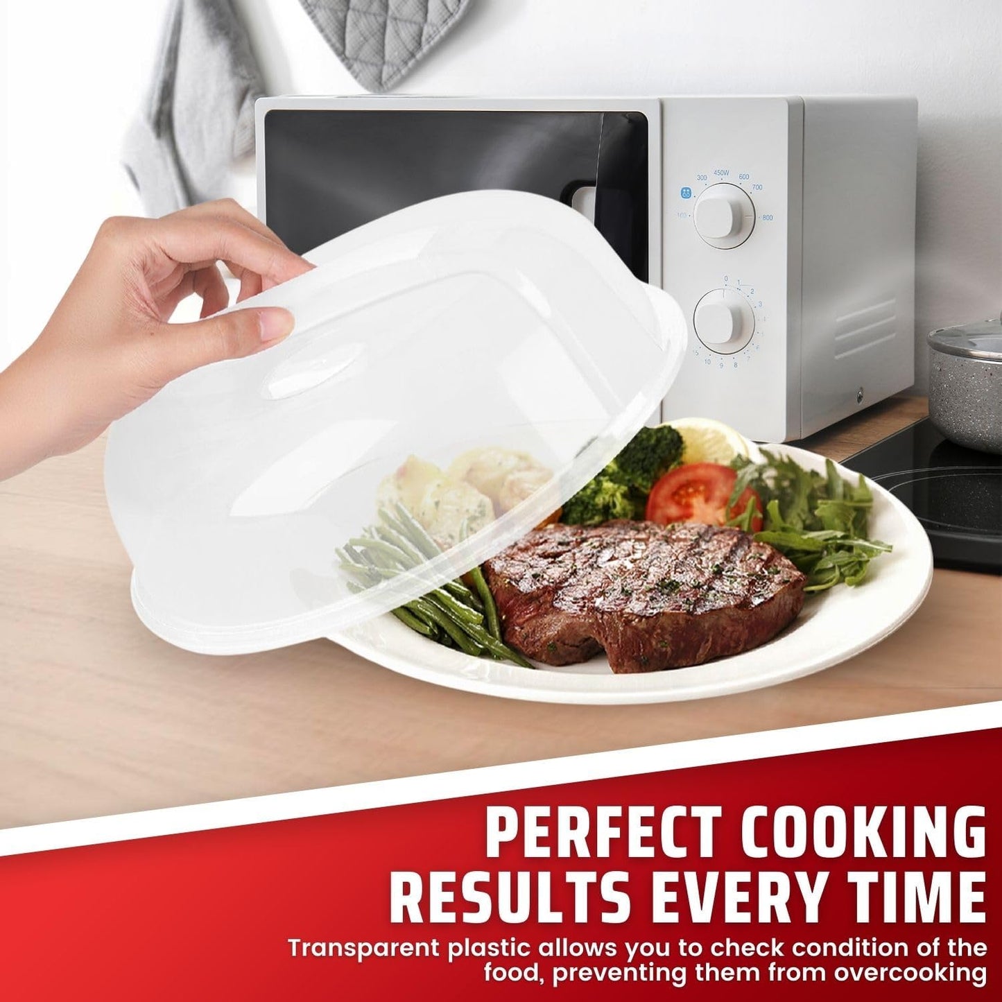 Flexzion 10.5 Inch Microwave Splatter Cover - BPA-Free Anti-Splatter Microwave Cover with Adjustable Steam Vent, Dishwasher Safe, Transparent Plastic Food Covers for Microwave Cooking | Transparent Dishwasher-Safe Plate Cover with Adjustable Steam Vent