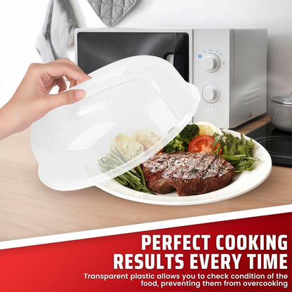 Flexzion 10.5 Inch Microwave Splatter Cover - BPA-Free Anti-Splatter Microwave Cover with Adjustable Steam Vent, Dishwasher Safe, Transparent Plastic Food Covers for Microwave Cooking | Transparent Dishwasher-Safe Plate Cover with Adjustable Steam Vent
