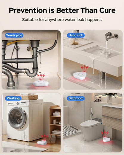 Water Alarm Leak Detector,Water Leak Detectors for Home with App Alerts,Water Sensor Alarm Leak Detector with 120db Adjustable,500ft Transmission for Basement,Bathroom,No Hub Required (Support 2.4G)