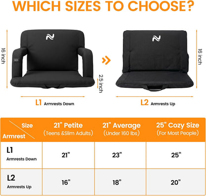 25in 5.12" Extra Thick&Wide Heated Stadium Seat for Bleachers | Sofa Style Design Thick Bleacher Chair With Back and Comfy Cushion, 6 Reclining Positions, 3 Heat Levels (NO Battery)