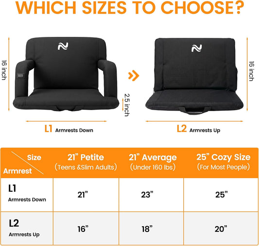 25in 5.12" Extra Thick&Wide Heated Stadium Seat for Bleachers | Sofa Style Design Thick Bleacher Chair With Back and Comfy Cushion, 6 Reclining Positions, 3 Heat Levels (NO Battery)