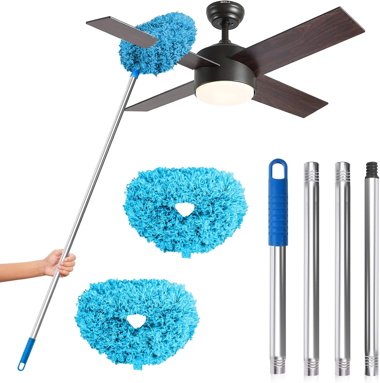 DRQ Ceiling Fan Cleaner Duster with 13-48 in Extension Pole, Blue | Detachable, Washable Microfiber Brush Head Is Reusable for Ceiling Fan Blades, Walls, Bookshelves, Door Tops and Window Tops