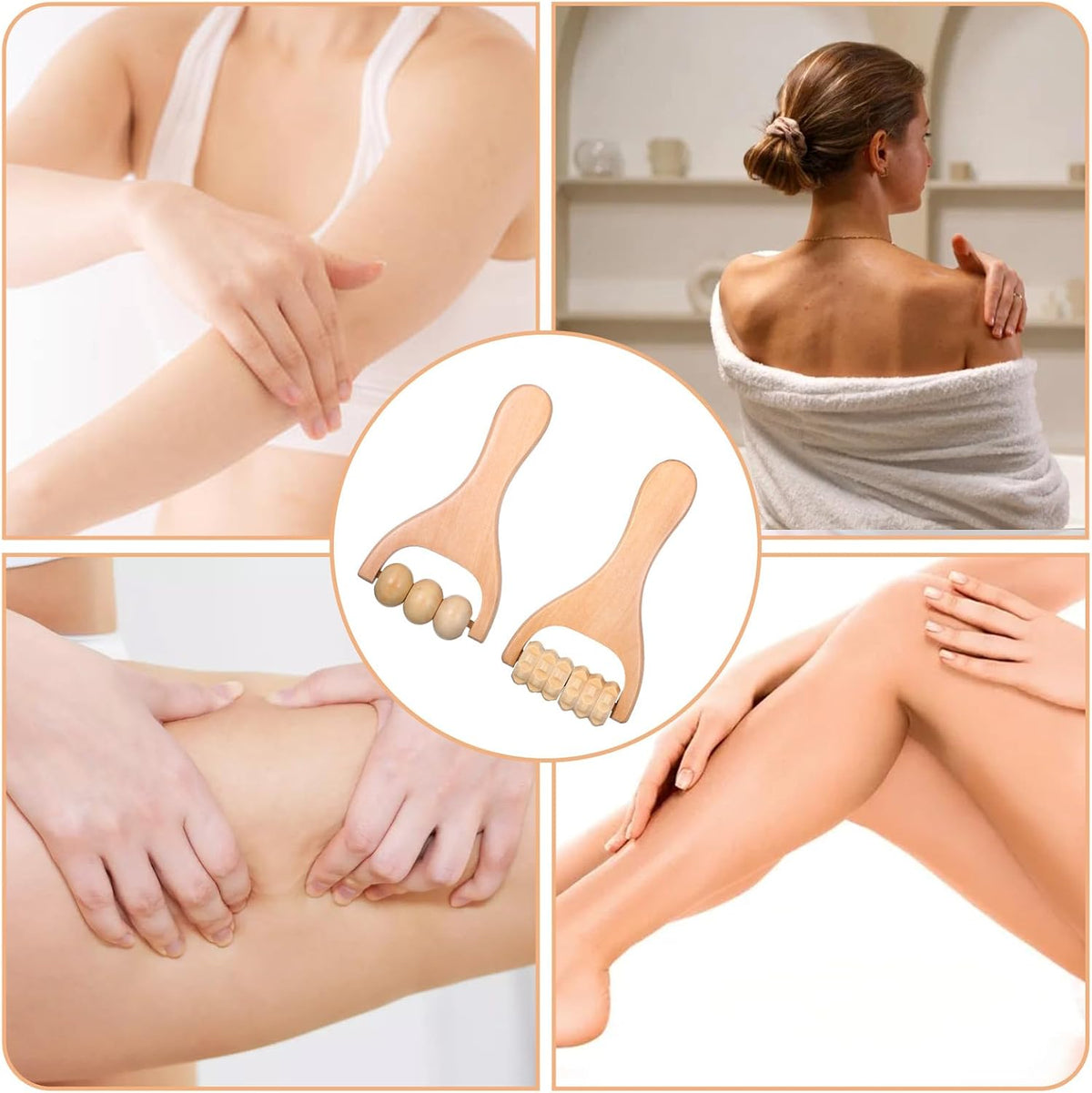 Telooco 2Pcs Wooden Massage Roller, Handheld Wood Massage Tools