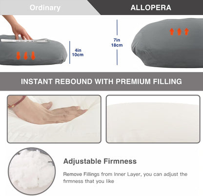 ALLOPERA Pregnancy Pillows for Sleeping, 57-Inch U-Shaped Full Body Maternity Pillow with Adjustable Fill and Removable Washable Cover, Back, Belly, Hip and Leg Support for Pregnant Women, Black Grey
