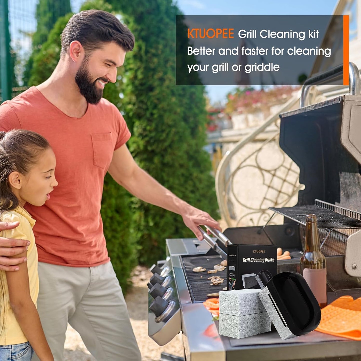Grill Cleaner, Griddle Cleaning Brick Block Heavy Duty Grill Stone Cleaning Bricks, Pumice Flat Top Cleaning Stone Removing Stains Greases Residue - 3 Pack with 1 Handle