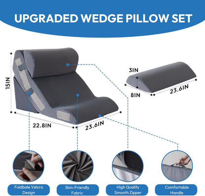 Ahpmeoa Wedge Pillow Set for After Surgery, Back Pillow for Bed Sitting up, 10-in-1 Foam Wedge Pillow for Acid Reflux & Back Pain Relief, Post Surgery Pillow for GERD & Snoring, White