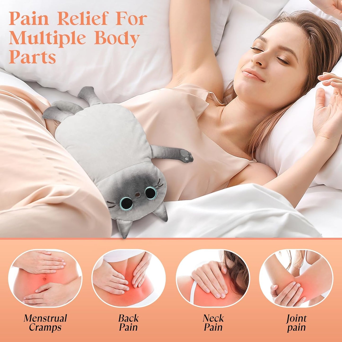 Microwave Heating Pad for Pain Relief, 17" x 15" Microwavable Heating Pads for Neck Shoulder, Cramps, Back Pain, Muscles, Joints, Natural Heat Pack Moist Heat, Menstrual Period, Small Black Cat