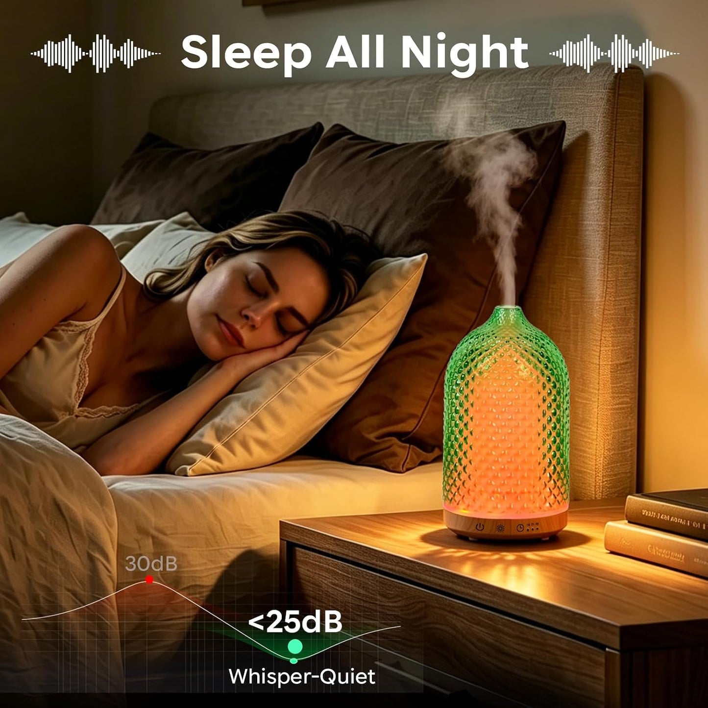 Essential Oil Diffuser 150ml, Glass Diffuser with Ultrasonic Small Humidifier, 7 Color Lights, 1/2/4H Timer, Quiet Auto Shut-Off Oil Diffuser for Bedroom, Home, Office (Silvery)