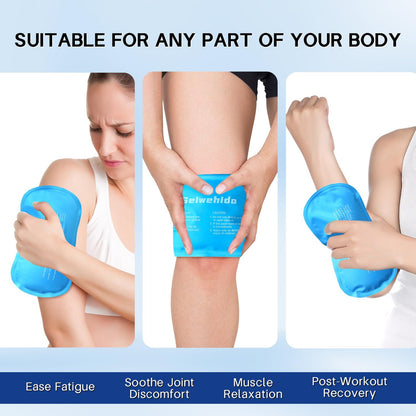 Ice Packs for Injuries Reusable Gel 2 Hot Cold Compress Therapy Pack with Adjustable Strap Soft Ice Wraps for Ankle Knee Leg Neck Shoulder Wrist Feet Back Pain Relief (Purple, Medium 10 x 5.5 Inch)