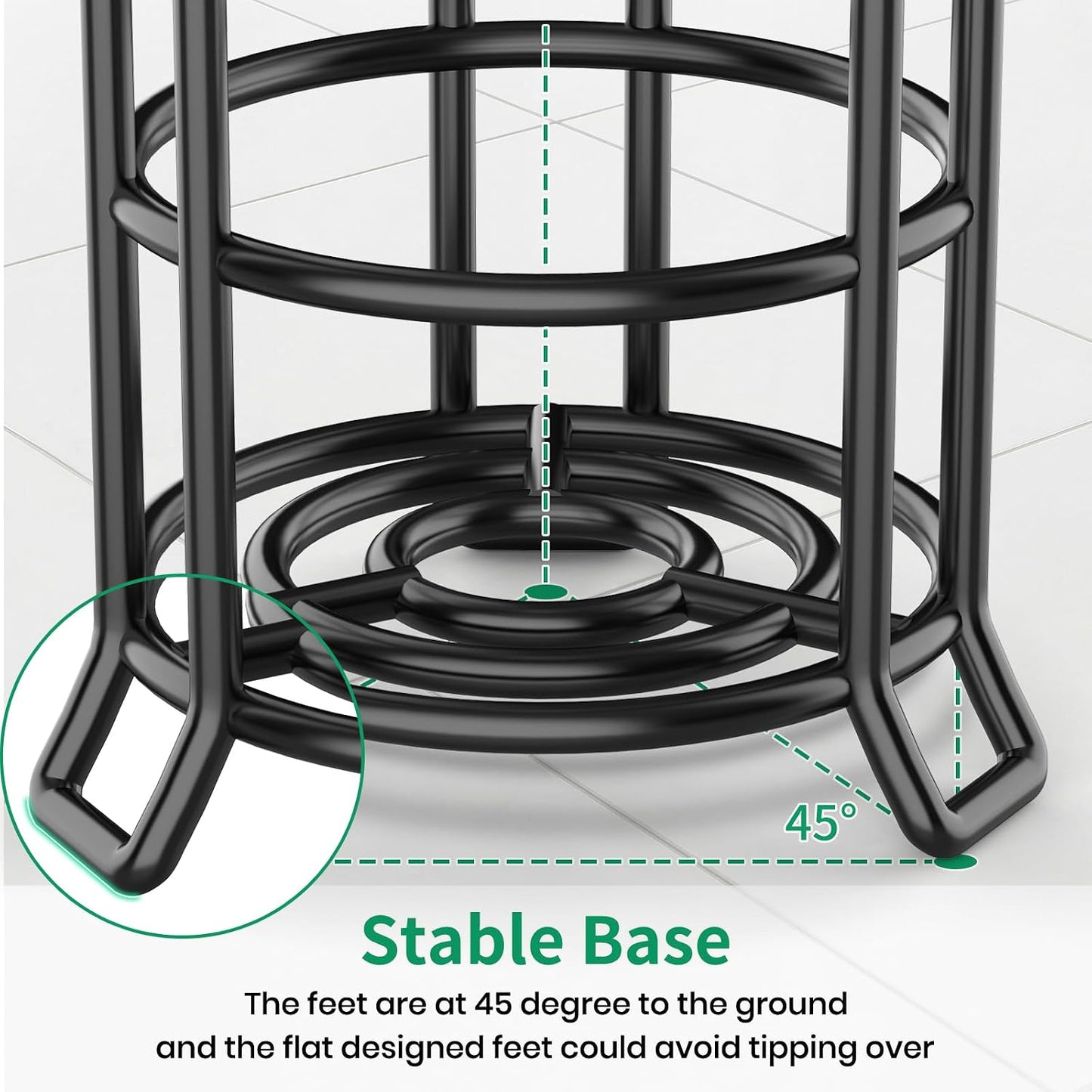 TomCare Toilet Paper Holder Free Standing with Shelf, Stable 4 Raised Feet | Stores 4 Mega Rolls, Tool-Free Assembly, Powder-Coated Metal Frame, Bathroom Storage Organizer for Spare Rolls, Silver