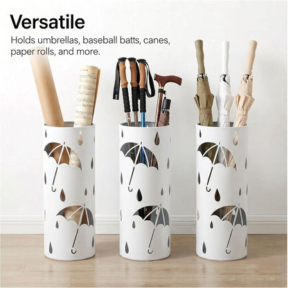 BEWBBAT Umbrella Stand Rack for Entryway, Freestanding Round Metal Umbrella Holder, Rain Collection Umbrella Organizer Bin for for Can Walking Stick, Home Office Decor, Hold 4-5 Umbrellas