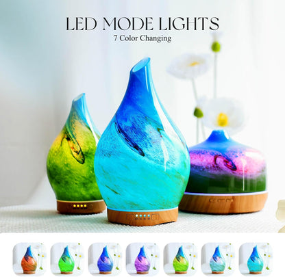 Porseme 280ml Remote Essential Oil Diffuser 3D Glass Ultrasonic Mist 7H | Elegant Handmade Glass Aroma Diffuser with 7-color LEDs, Quiet Aromatherapy and Safe Auto Shut-off, Perfect for Gifts