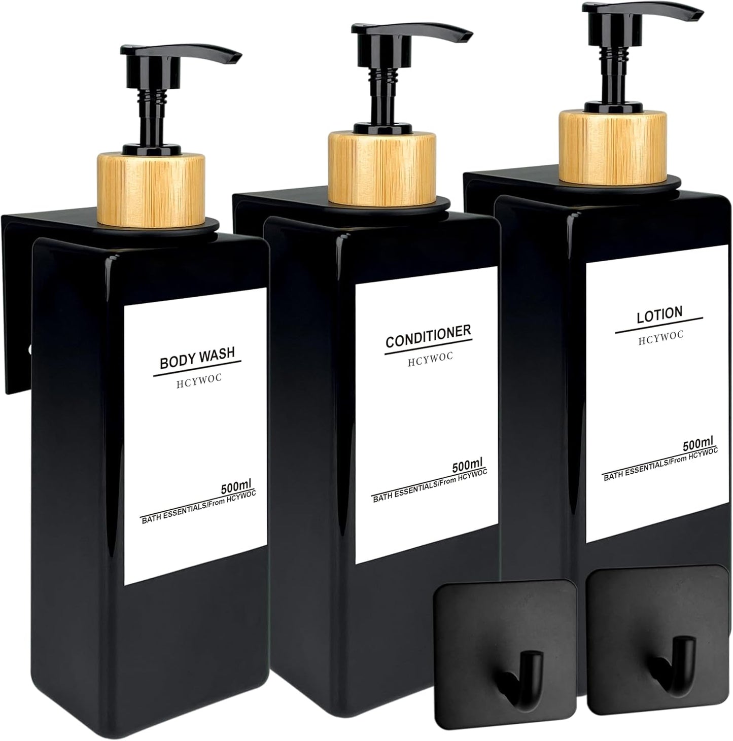 Shampoo Dispenser for Shower Wall, Shampoo and Conditioner Dispenser with 16 Waterproof Labels, No Drill Shower Soap Dispenser Bathroom, Shower Soap Dispenser Wall Mounted 3 Chamber, 17oz,Black | Shampoo Dispenser for Shower Wall, Shower Soap Dispenser