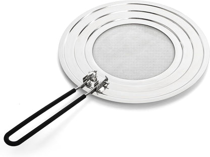 Frcctre 2 Pack Stainless Steel Splatter Screen for Frying Pan, 12 Inch Grease Splatter Guard with Foldable Silicone Handle, Food Strainer Cooling Mat Cover Oil Splash from Bacon, Oil, or Deep Fryer