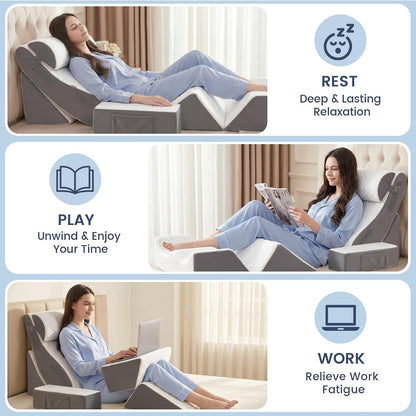 5PCS Wedge Pillow Set for After Surgery, Adjustable Orthopedic Foam Bed Wedge Pillow for Acid Reflux, GERD & Heartburn Relief, Back & Leg Elevation Support for Sleeping & Sitting Up, White Grey