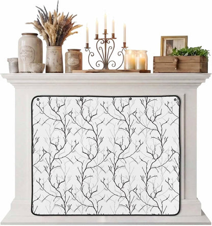 Magnetic Fireplace Cover White Vines Fireplace Screen Decorative Flowers Leaves Tree Branches Insulation Fireplace Blocker Blanket Save Energy Fireplace Draft Stopper Covers for Living Room 39x32 Inch