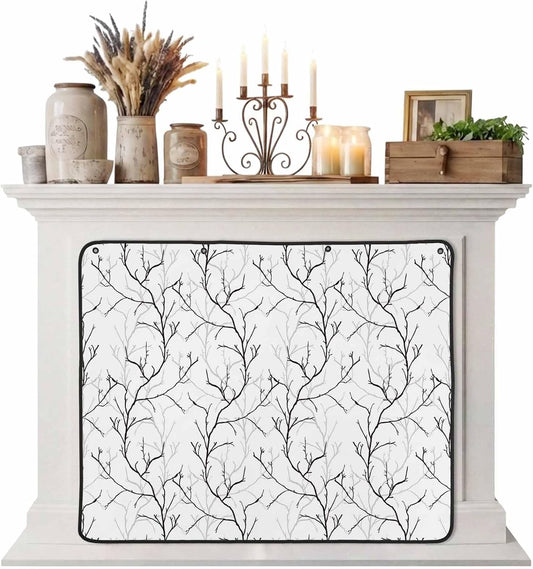 Magnetic Fireplace Cover White Vines Fireplace Screen Decorative Flowers Leaves Tree Branches Insulation Fireplace Blocker Blanket Save Energy Fireplace Draft Stopper Covers for Living Room 39x32 Inch