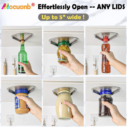 Moeuonb Under Cabinet Jar Opener for Seniors Lid Cap Opener for Weak Hands | Stainless Steel Jar Opener Tool, Under Counter Can Opener, One Handed Jar opener Effort-saving